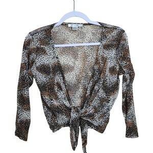 Leopard Print Sheer Mesh Tie Front Top M‎ Mob Wife Indie Sleaze Y2K Urban Grunge